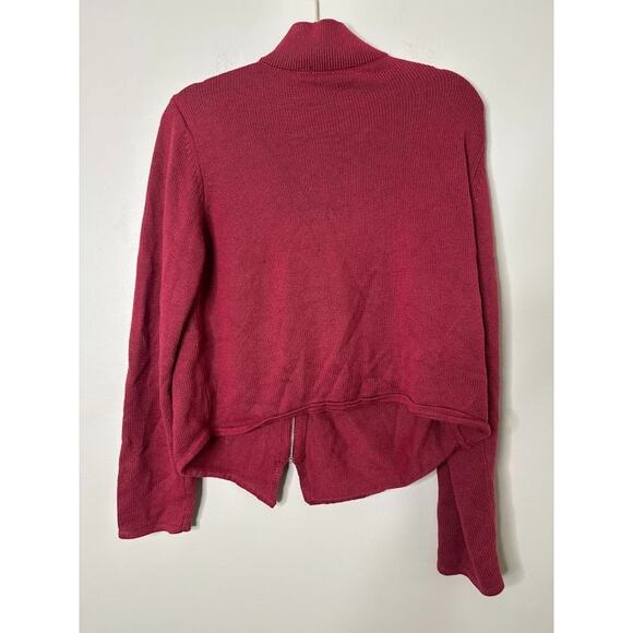 Daisy Fuentes Womens XL Sweater Cardigan Full Zip Red Mock Neck Burgundy - Picture 3 of 7